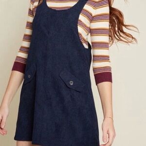 Navy Corduroy Pinafore Dress